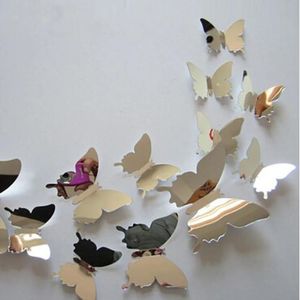 12 Pcs/Lot 3D Mirror Butterfly Wall Stickers Party Wedding Decor Living Kids Room Home Decorations Butterflies Decals