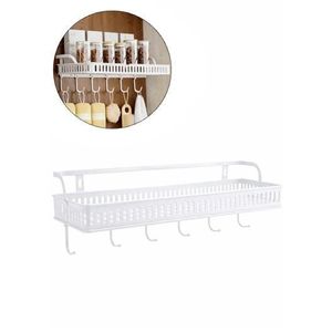 Stainless Steel Rack Basket With Hooks For Kitchen & Bathroom HP02-951X (W17.7 x D9.4 x H3.1)" - White