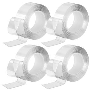 4Pcs Roll Wide Strong Double Sided Tape, Reusable Adhesive Transparent Nano Tape