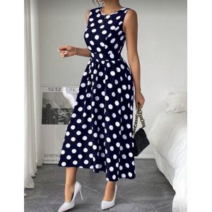 SHEIN Classy Polka Dot sleeveless Dress- Blue and white
