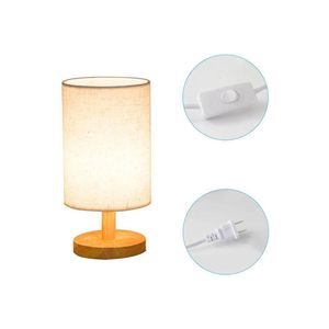 Wooden Fabric Table Lamp Home Bedroom Bedside Nightstand Lamp (D4.72 x H9.45)inch - White / EU Plug