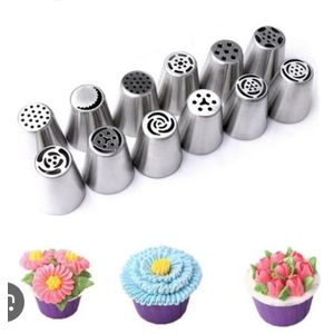 AD 6 Pcs Stainless Steel Russian Piping Nozzle for Cake Cream Pastry - Silver