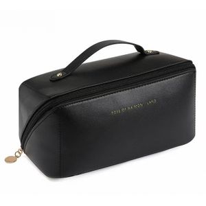 PU Leather Cosmetic Bag - Large Capacity Travel Makeup Organizer with Handle