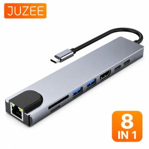 8 in 1 USB C Hub Multiport Adapter 4K HDMI RJ45 Ethernet USB 3.0 USB 2.0 USB C PD SD TF Card Reader Type C Docking Station