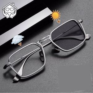 Men's Gray Metal Photochromic Sunglasses - Blue Light Blocking, UV400 Protection