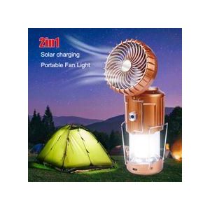 Solar Multifunctional Handheld Camping Lamp Tent Lamp-LED camping light with fan, solar foldable flashlight/ Handheld Light - gold