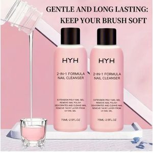 Nail Polish 2-in-1 Nail Gel Cleaner & Polish Remover, Professional Sliding Solution for Acrylic and LED Gels, Anti-Stick Formula to Extend and Shape Nails - 75ml*2