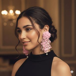Elegant Pink Rose Petal Drop Earrings with Pearls – Statement Jewelry for Women