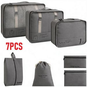 7PCS Travel Storage Bag, Folding Toiletry Bag, Clothes Storage Bag,Shoe Bags,Organizer Suitcase Packing