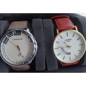 Amber Time Men’s 2-Piece Analog Leather Strap Watch Set