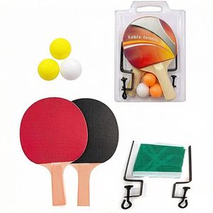 2Pcs Table Tennis Racket Set with Net, 3 Balls (2 Yellow 1 White) - Complete Ping Pong Paddle Kit for Family Sports