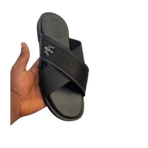 Men's Casual Crossed Leather Slippers - Black