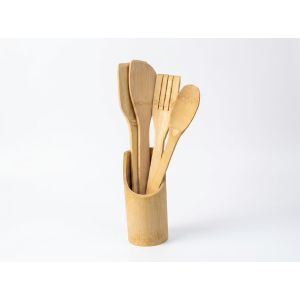 5-Piece Bamboo Kitchen Utensil Set with Holder