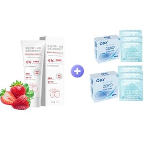 Strawberry Sex Lubricant Lubricating Gel + 6 Pcs of Condom Condoms - Blue/White