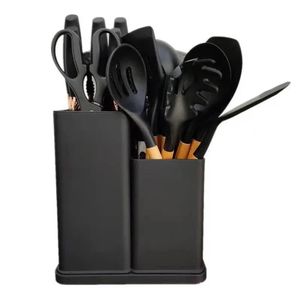 19pcs Silicone Non-Stick Cooking Kitchen Utensils Set - Black