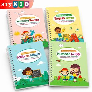 STY Children English Groove Copybook 4-Pack Educational 3D Groove Design 4-in-1 Learning Copybook For 3-5 Yrs