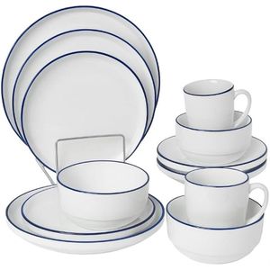 16pc Ceramic Dinner Set- White/Blue