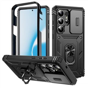 Baseus Shockproof Phone Case, Compatible With Galaxy S25 Ultra Phone, Slide Window Lens Protection with Magnetic Stand Ring (Type 2) - Black 