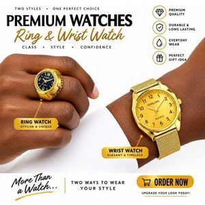 Wenlong 2 in 1 Premium Chain Watch + Finger ring watch - Gold