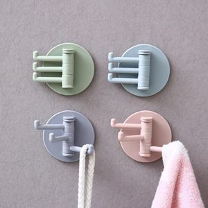 Set of 4 Self Adhesive Rotating Triple Hooks, No Drill Plastic Sticky Wall Hooks, Pastel Swivel Hooks for Bathroom Towels, Kitchen Utensils and Home Storage