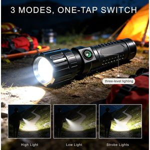 Portable Zoomable LED Flashlight Type-C Fast Charging Pocket Torch with 3 Modes and Power Display Perfect for Camping Hiking and Daily Emergency