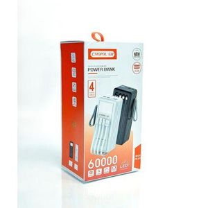 Fast durable 60000 mAh Super Power Capacity Powerbank With 4 Inbuilt Charging Cables - Black