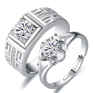 Couple Ring Adjustable size Zircon Engagement Ring Valentine's Day Gift - 2 Piece 