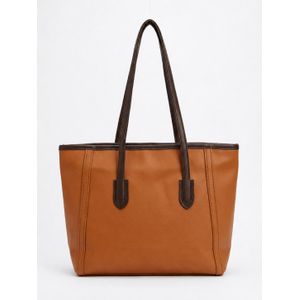 Women's Two-Tone Faux Leather Tote Bag - Light Brown