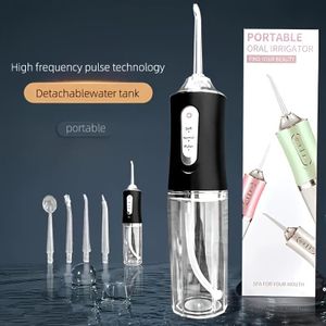Olykas USB Mini Flusher Oral Care Water Flossers With 4 Nozzles 220ml Removable Water Tank - Black