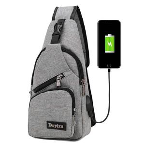 Men's Multi-Functional Crossbody Chest Bag with USB Charging Port Grey