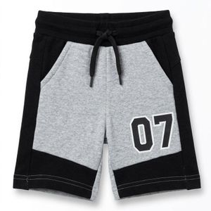 Wings Reachskies Boys Athletic Cotton Drawstring Shorts – Colorblock Sweat Shorts with "07" Varsity Patch – Grey & Black 