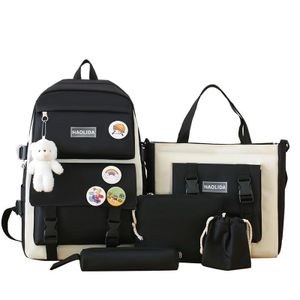 5 in 1 School Bag Set Sets Nylon Waterproof Women Backpack Kawaii School Bag For Teenage Girls Large Capacity Back to School Bundle
