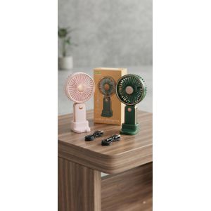 Electronic Portable Fan with Charging Cables (Pink & Dark Green