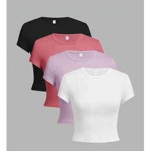 EZwear Women's Fitted Crew Neck T-Shirt – Solid Color Polyester Blend Casual Everyday Tee