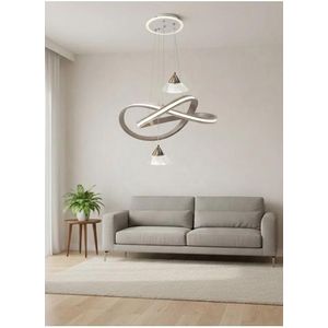 Modern Infinity Loop LED Chandelier, Adjustable Pendant Ceiling Light with Artistic Curved Design for Living Room, Dining Room & Bedroom - Energy-Efficient Aluminum & Acrylic Fixture