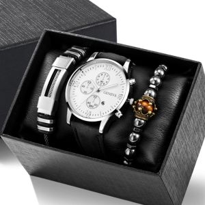 3-in-1 Men’s Watch & Bracelet Gift Set - Classic Chronograph Watch with 2 Stylish Bracelets, Premium Gift Box Included