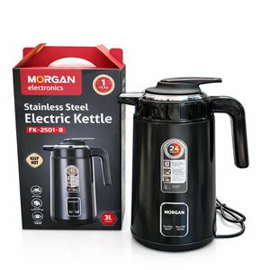 Morgan High Quality 3L Stainless Steel Electric Kettle with Vacuum Insulation-Black