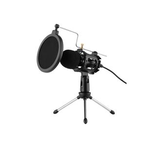Video Microphone Kit With Mic Tripod Shock Mount Pop Filter Windshield Adapter Cable 3.5mm Plug (L10.5 x H3.5)cm / (L4 x H1.4)inch - Black