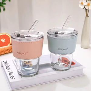  2pcs gorgous Glass Cup+ Glass Straw- Blue, Pink