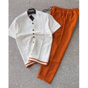 Quality Men Top and Down Kaftan - White /Orange 