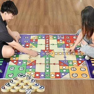 Foldable carpet-style flying chess game, includes a large game mat, 16 pieces, and dice. Suitable for family entertainment and party games.
