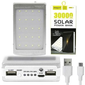 Demaco Smart  Power Bank - 30000mAh With Fashlight And Solar Panel - Silver