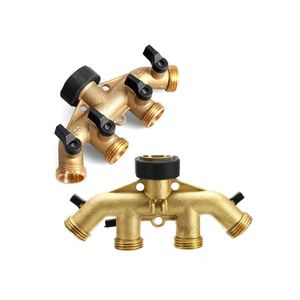 3/4" Garden Hose Splitter (4 Way) Solid Brass Hose Connector Tap Adapter - EU Plug