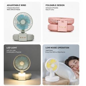 Foldable Cooling Desktop Fan - Portable Rechargeable Mini Desk Fan With LED Light – USB AC Table Fan Quiet Strong Wind Fan For Home Office & Travel - 1pcs
