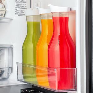 1500ml Round Transparent Plastic Juice Jug with Sealed Flip-Top Lid - 3PC White 