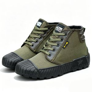 SHJO High Top Shoes Men Work Construction Outdoor Hiking Daily Commute Canvas Non-slip Canvas Shoes Wear-resistant Durable Lace Up Casual Ankle Footwear Green