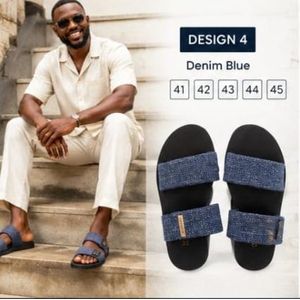 Nokoko Blue Men's Luxury Strap Slippers – Fashionable Non-Slip Leather Slide Sandals For Casual Indoor & Outdoor Wear