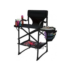 Professional Aluminum Director Chair, Foldable Makeup Chair, Portable Makeup Chair for Makeup Artist (2 Sided Table w/o Headrest) - Black