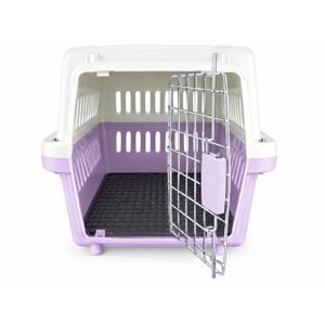 Pet Carrier for Cats & Small Dogs, Portable Travel Crate with Metal Door & Ventilation, Lavender/White