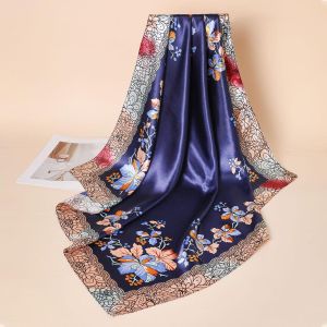 headwrap, hijab, head scarf, navy scarf, blue scarf, square scarf, women scarf, hair scarf, fashion accessory, 90x90 scarf